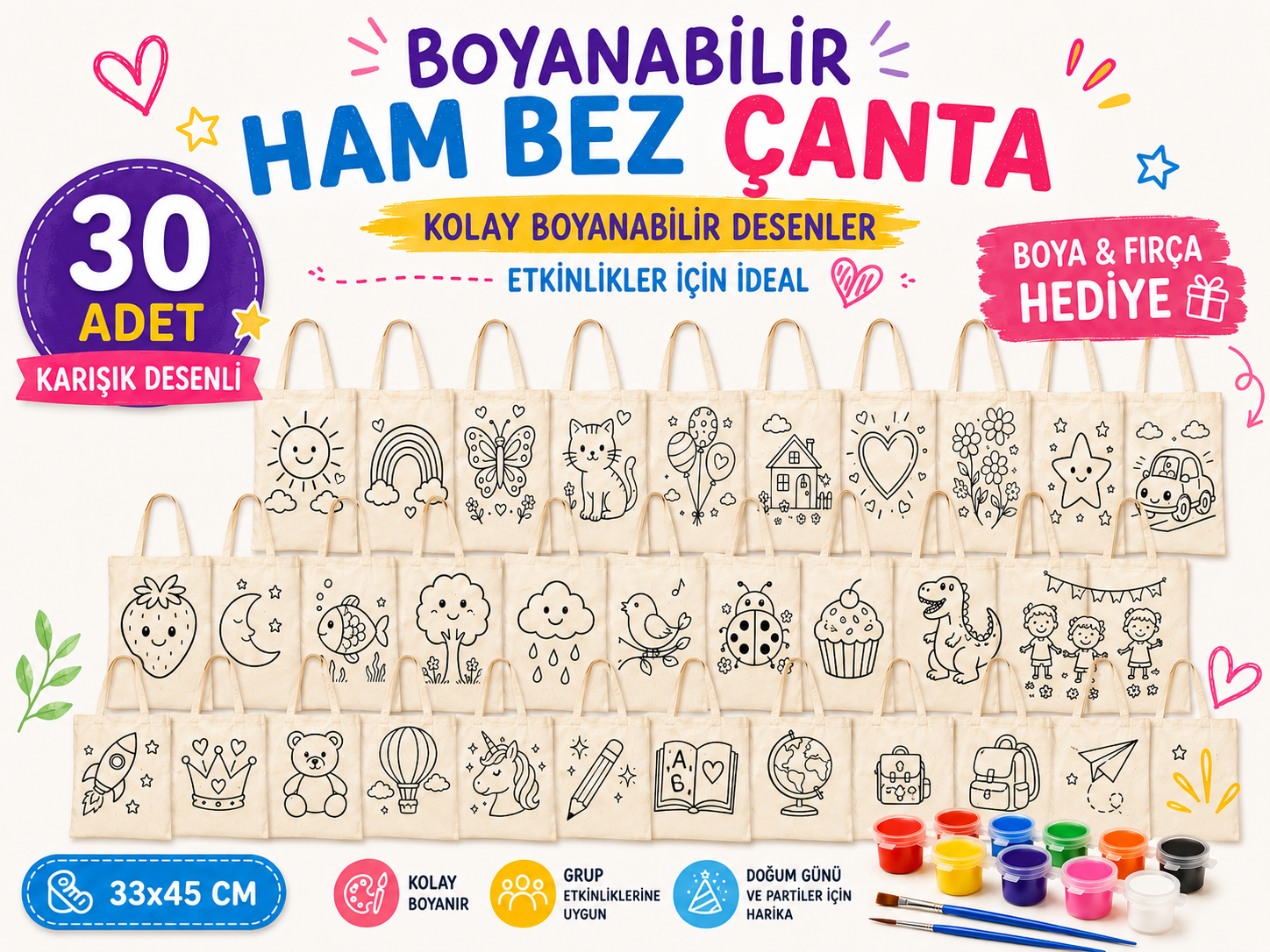 Boyanabilir Bez Çanta - 30 Adet