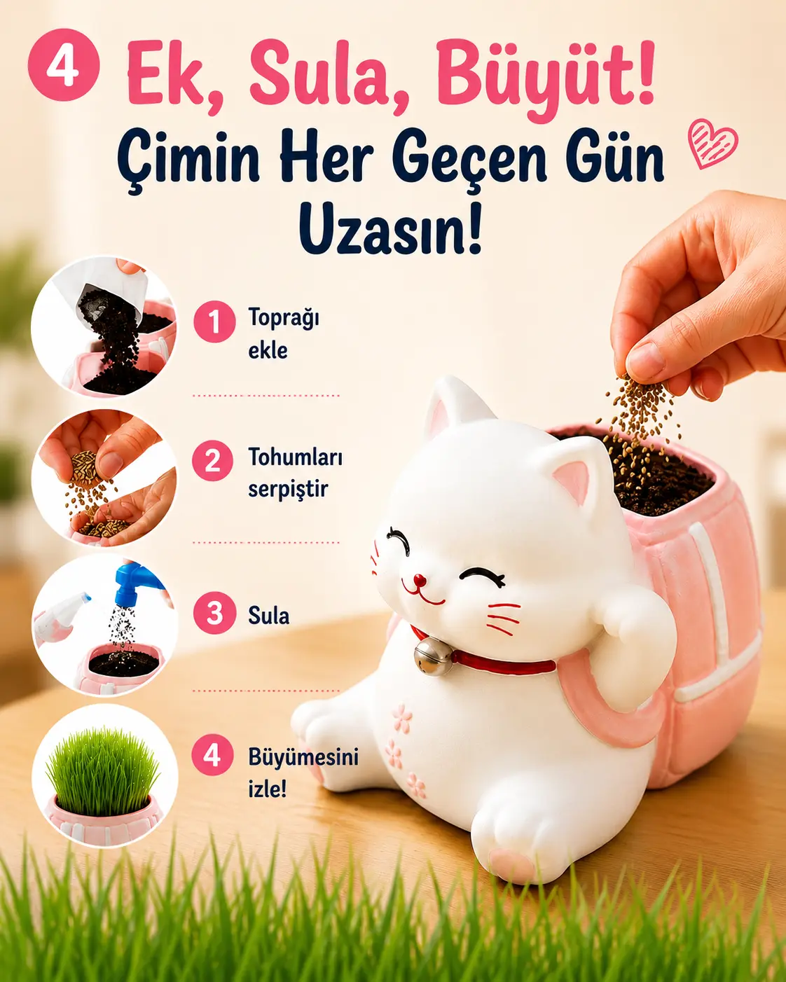 Kedi Çim Kiti – Boya, Ek, Büyüt - Kedini Yetiştir - Görsel 4