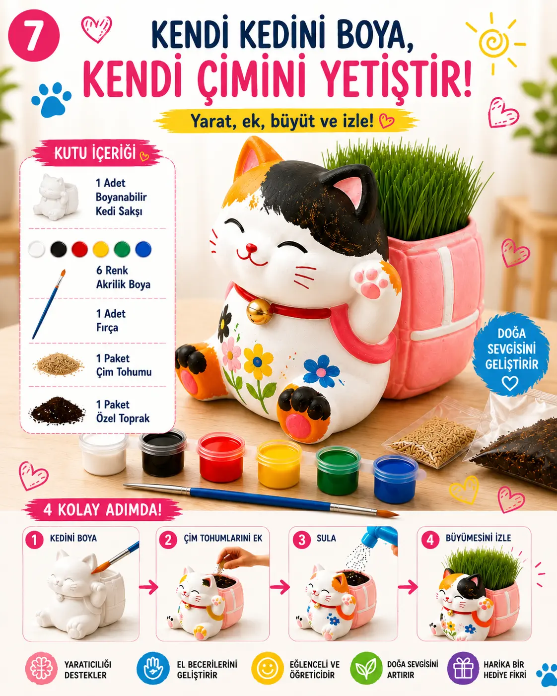 Kedi Çim Kiti – Boya, Ek, Büyüt - Kedini Yetiştir - Görsel 7