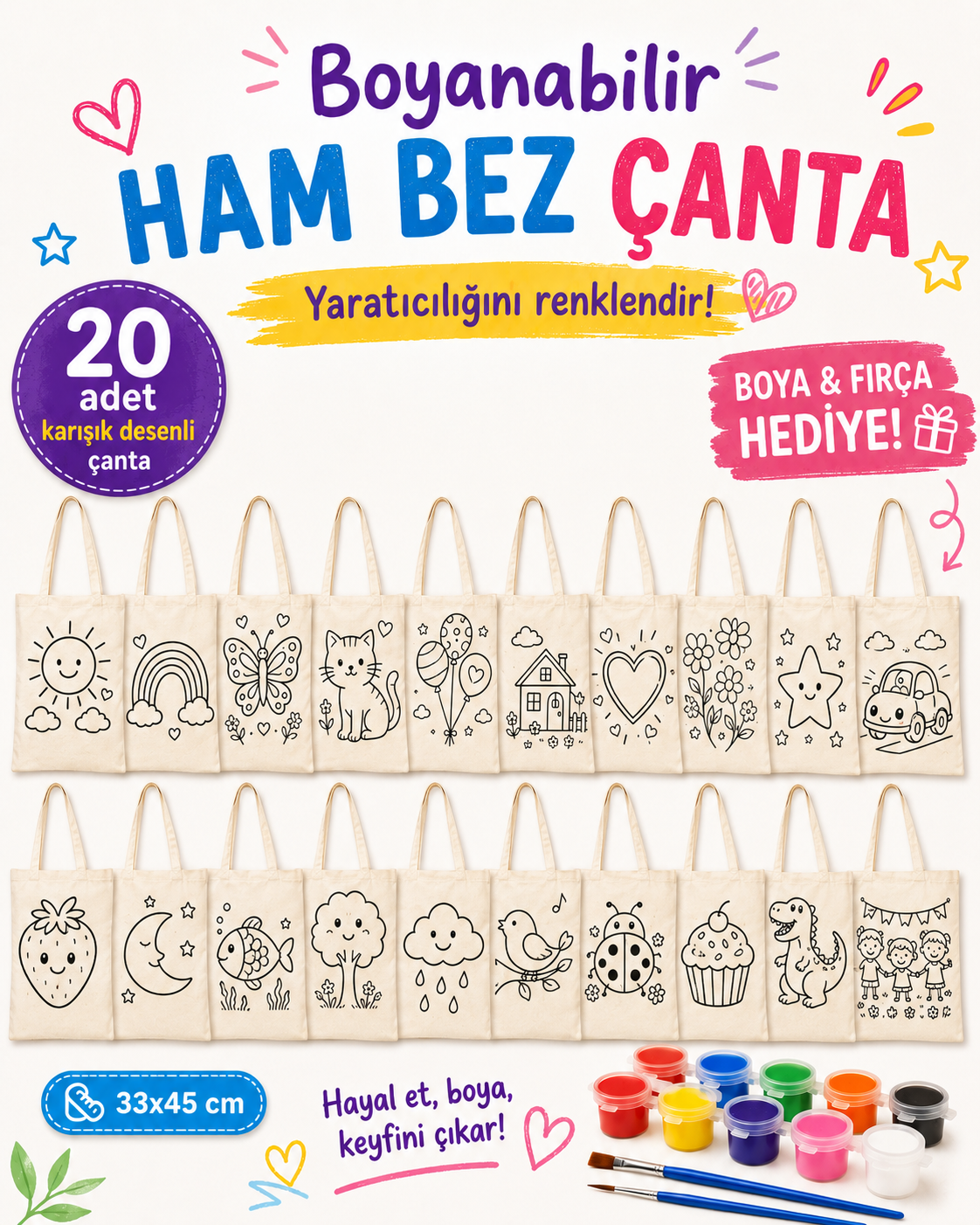 Boyanabilir Bez Çanta - 20 Adet