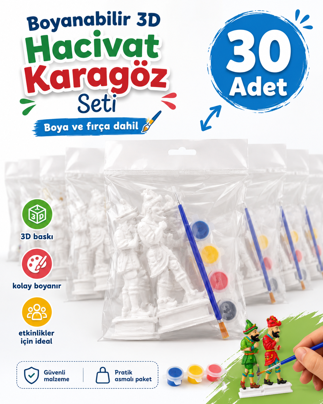 Hacıvat & Karagöz 3D Boyama Seti - 30 Adet